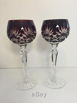 Set of 2 AJKA Red Ruby Burgundy Cut to Clear Wine Goblets, 8 1/2 T x 2 3/4 D