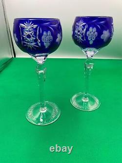 Set of 2 Ajka Crystal MARSALA COBALT Hock Wine Glasses