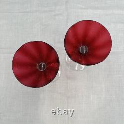 Set of 2 Baccarat Montaigne (Optic) Ruby Red Crystal Wine Glasses with Clear Stems