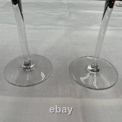 Set of 2 Baccarat Montaigne (Optic) Ruby Red Crystal Wine Glasses with Clear Stems
