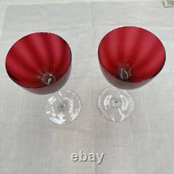 Set of 2 Baccarat Montaigne (Optic) Ruby Red Crystal Wine Glasses with Clear Stems