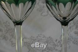 Set of 2 Belgian Crystal Val St Lambert Dark Green Osram Wine Glasses/ Goblets