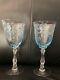 Set of 2 Fostoria Navarre Blue Crystal Water Goblet 7 5/8 Wine Glasses Etched