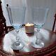 Set of 2 Fostoria Navarre Blue Crystal Water Goblet 7 5/8 Wine Glasses Etched