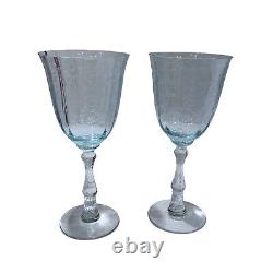 Set of 2 Fostoria Navarre Blue Crystal Water Goblet 7 5/8 Wine Glasses Etched