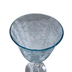 Set of 2 Fostoria Navarre Blue Crystal Water Goblet 7 5/8 Wine Glasses Etched