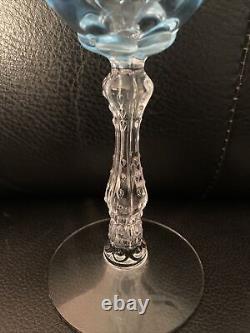 Set of 2 Fostoria Navarre Blue Crystal Water Goblet 7 5/8 Wine Glasses Etched