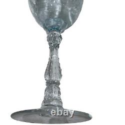 Set of 2 Fostoria Navarre Blue Crystal Water Goblet 7 5/8 Wine Glasses Etched