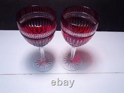 Set of 2 WATERFORD SERENITY RUBY WATER WINE GOBLETS 8-3/4 rare ones