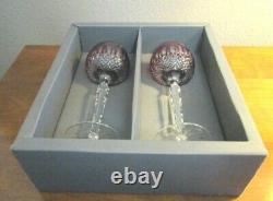 (Set of 2) Waterford Crystal / CLARENDON / RED RUBY WINE HOCK Glasses / MIB