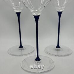 Set of 3 CHEER MODA Italian Lava Crystal Champagne Wine Glass Goblet Blue Stem