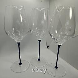 Set of 3 CHEER MODA Italian Lava Crystal Champagne Wine Glass Goblet Blue Stem