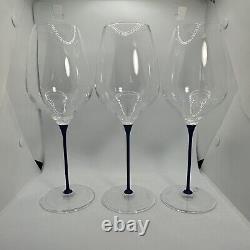 Set of 3 CHEER MODA Italian Lava Crystal Champagne Wine Glass Goblet Blue Stem