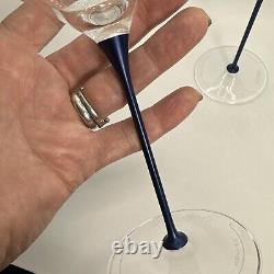 Set of 3 CHEER MODA Italian Lava Crystal Champagne Wine Glass Goblet Blue Stem