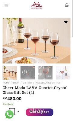 Set of 3 CHEER MODA Italian Lava Crystal Champagne Wine Glass Goblet Blue Stem