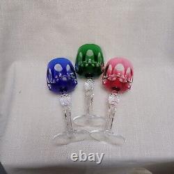 Set of 3 Nachtmann Antika wine glasses in different colors overlay crystal