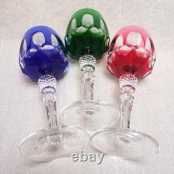 Set of 3 Nachtmann Antika wine glasses in different colors overlay crystal