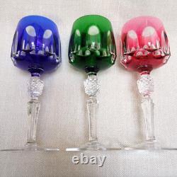 Set of 3 Nachtmann Antika wine glasses in different colors overlay crystal
