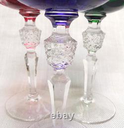 Set of 3 Nachtmann Antika wine glasses in different colors overlay crystal