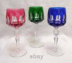 Set of 3 Nachtmann Antika wine glasses in different colors overlay crystal