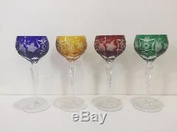 Set of 4 Ajka Marsala Crystal Tall Wine Hock Goblet Glasses Red Blue Green Amber