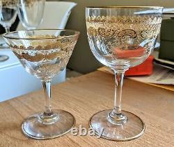Set of 4 Antique Saint Louis Crystal Wine Glasses Gold Encrusted
