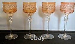 Set of 4 Beautiful Unusual Unique Orange Peach Cut To Clear Wine Hock 622uu