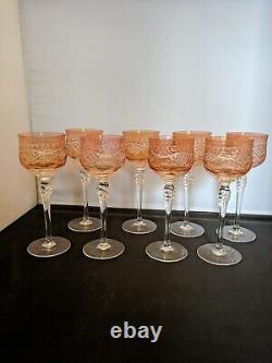 Set of 4 Beautiful Unusual Unique Orange Peach Cut To Clear Wine Hock 622uu