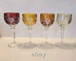 Set of 4 Bohemian Cut to Clear 7 Hock Wine Glasses, Assorted Colors