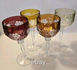 Set of 4 Bohemian Cut to Clear 7 Hock Wine Glasses, Assorted Colors