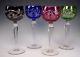 Set of 4 Bohemian Czech Cut Crystal Wine Glasses Ruby Blue Pink Green