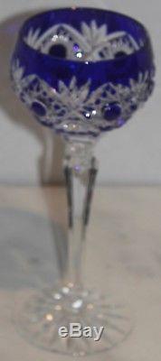Set of (4) Bohemian Czech Cut To Clear Crystal Wine Goblets 8 3/8 Multi Color