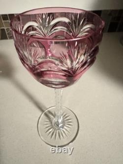Set of 4 Colorful Blown Crystal Wine Glasses with Twisted Stems. Tall