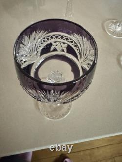 Set of 4 Colorful Blown Crystal Wine Glasses with Twisted Stems. Tall
