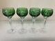 Set of 4 Emerald Green Crystal Cut to Clear Wine Hock Stem Goblets 6 3/4