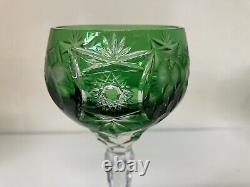 Set of 4 Emerald Green Crystal Cut to Clear Wine Hock Stem Goblets 6 3/4