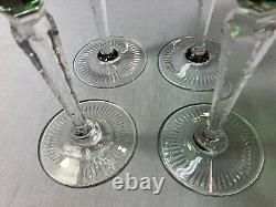 Set of 4 Emerald Green Crystal Cut to Clear Wine Hock Stem Goblets 6 3/4