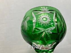 Set of 4 Emerald Green Crystal Cut to Clear Wine Hock Stem Goblets 6 3/4