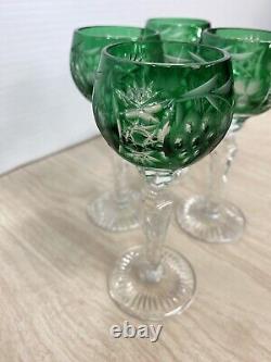 Set of 4 Emerald Green Crystal Wine Hock Goblet Glasses Barware