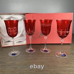 Set of 4 Gioielli da Tavola Le Stelle Cristal Italy Red Cut Crystal Wine Glasses