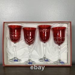 Set of 4 Gioielli da Tavola Le Stelle Cristal Italy Red Cut Crystal Wine Glasses
