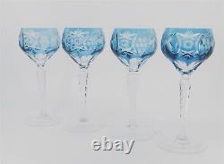 Set of 4 Nachtmann Traube Pattern Aqua Cut-to-Clear Sherry Wine Glasses 6 7/8t