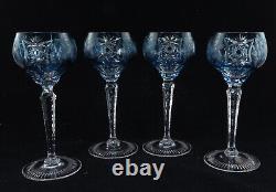 Set of 4 Nachtmann Traube Pattern Aqua Cut-to-Clear Sherry Wine Glasses 6 7/8t