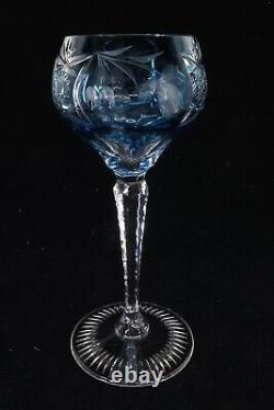 Set of 4 Nachtmann Traube Pattern Aqua Cut-to-Clear Sherry Wine Glasses 6 7/8t
