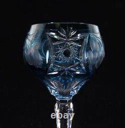 Set of 4 Nachtmann Traube Pattern Aqua Cut-to-Clear Sherry Wine Glasses 6 7/8t