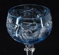 Set of 4 Nachtmann Traube Pattern Aqua Cut-to-Clear Sherry Wine Glasses 6 7/8t