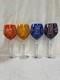 Set of 4 Red, Yellow, Blue, Purple MaRika Cut Crystal Wine Glasses 8.75 Tall