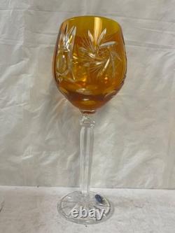 Set of 4 Red, Yellow, Blue, Purple MaRika Cut Crystal Wine Glasses 8.75 Tall