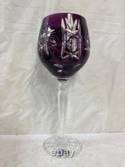 Set of 4 Red, Yellow, Blue, Purple MaRika Cut Crystal Wine Glasses 8.75 Tall