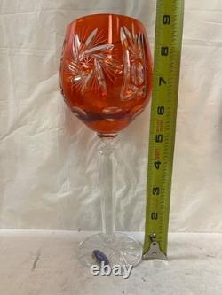 Set of 4 Red, Yellow, Blue, Purple MaRika Cut Crystal Wine Glasses 8.75 Tall